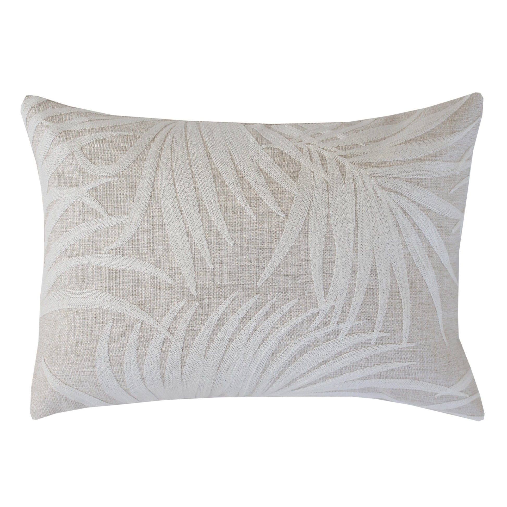 Cushion Cover-Boho Embroidery Single Sided-Palm Leaves White-30cm x 50cm