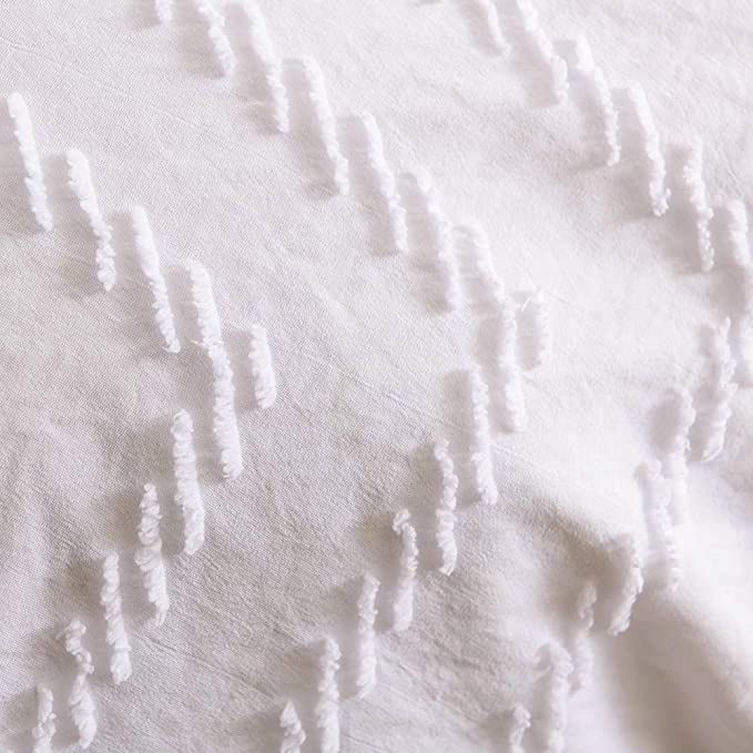 Tufted Boho Wave Jacquard Queen Size White Duvet Quilt Cover Set