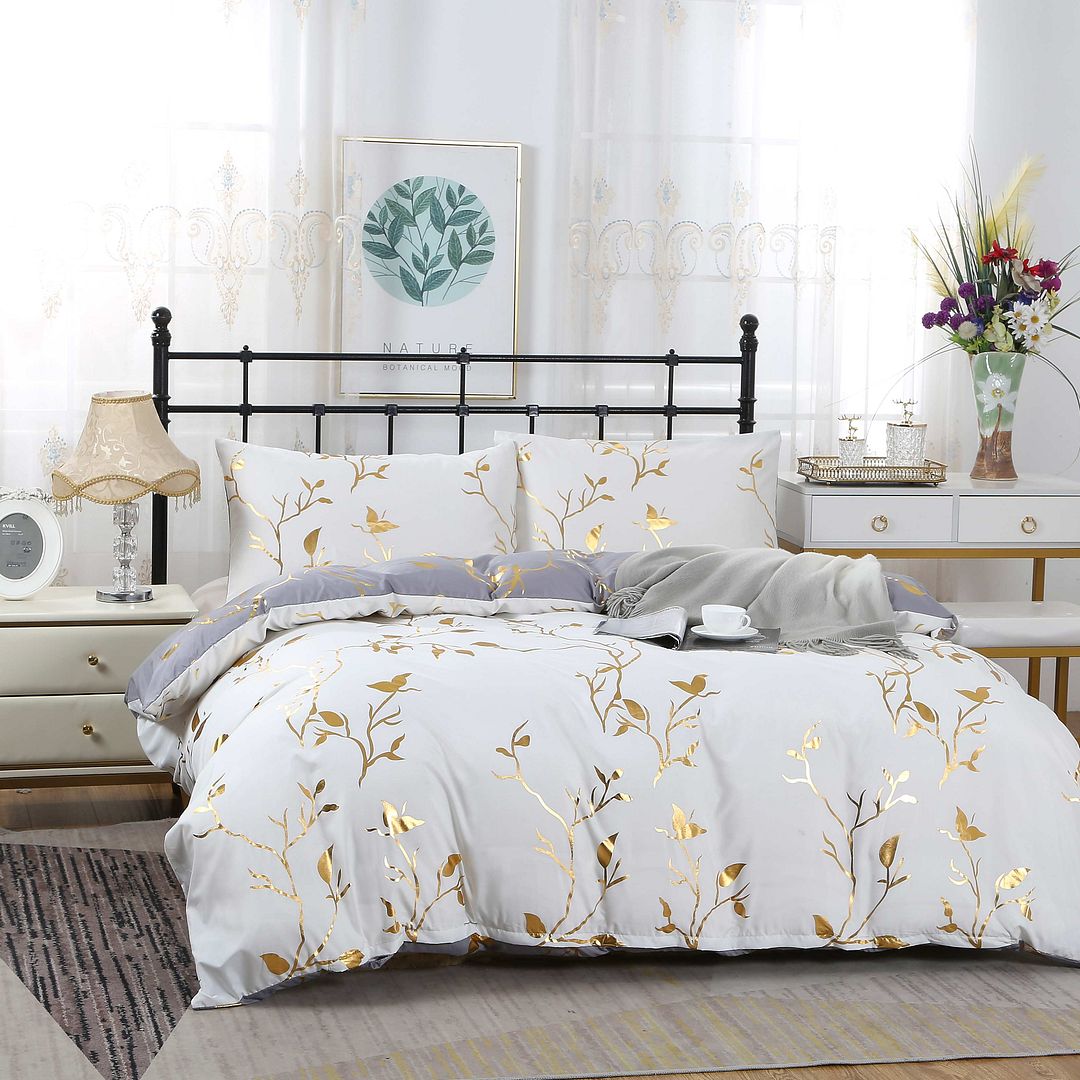 Reversible Design Queen Size White Duvet Quilt Cover Set