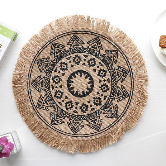 Bohemian Round Woven Placemats | Set of 5 with Fringe Design