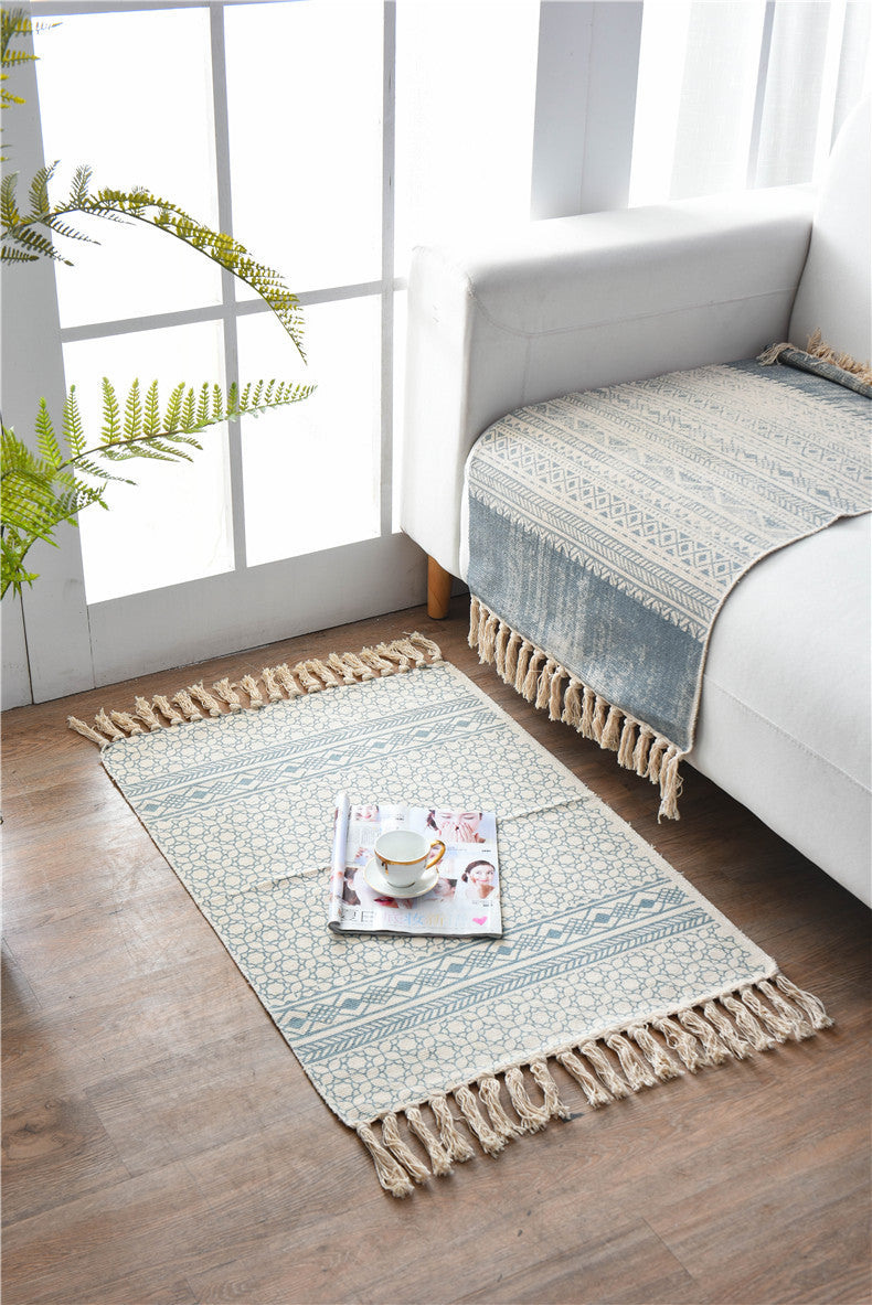 Bohemian Cotton Area Rug with Tassels - Geometric Pattern, Decorative Floor Mat 60*90cm