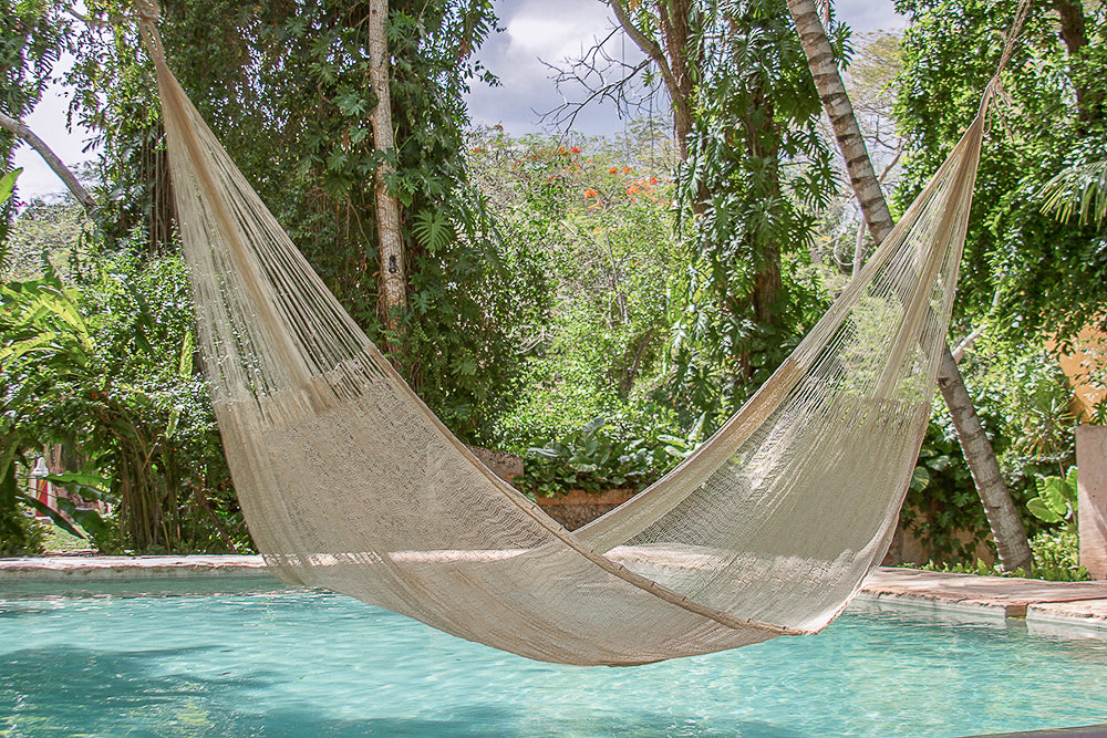 Mayan Legacy Queen Size Super Nylon Mexican Hammock in Cream Colour